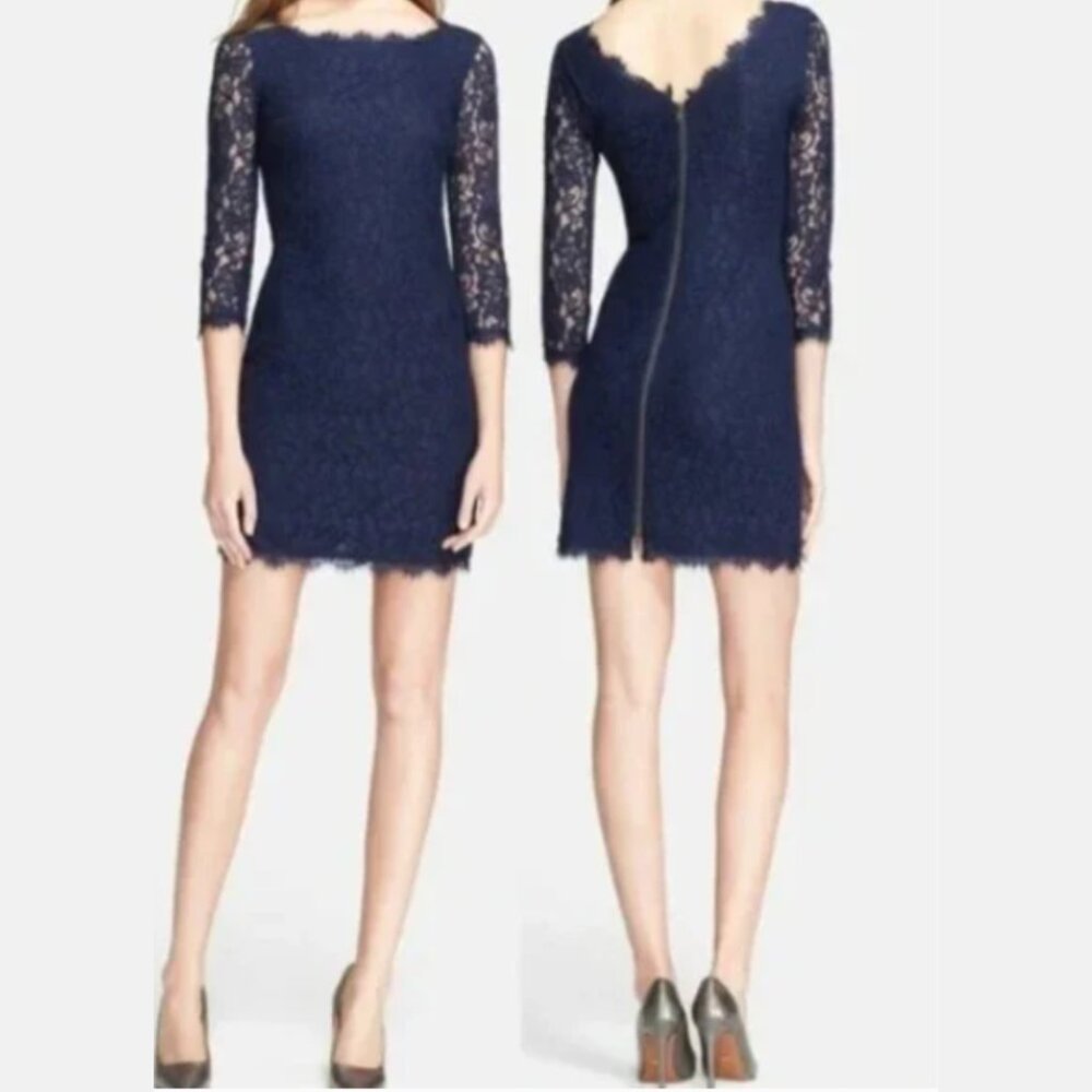 Diane Von Furstenberg Zarita Lace Dress in Navy 4